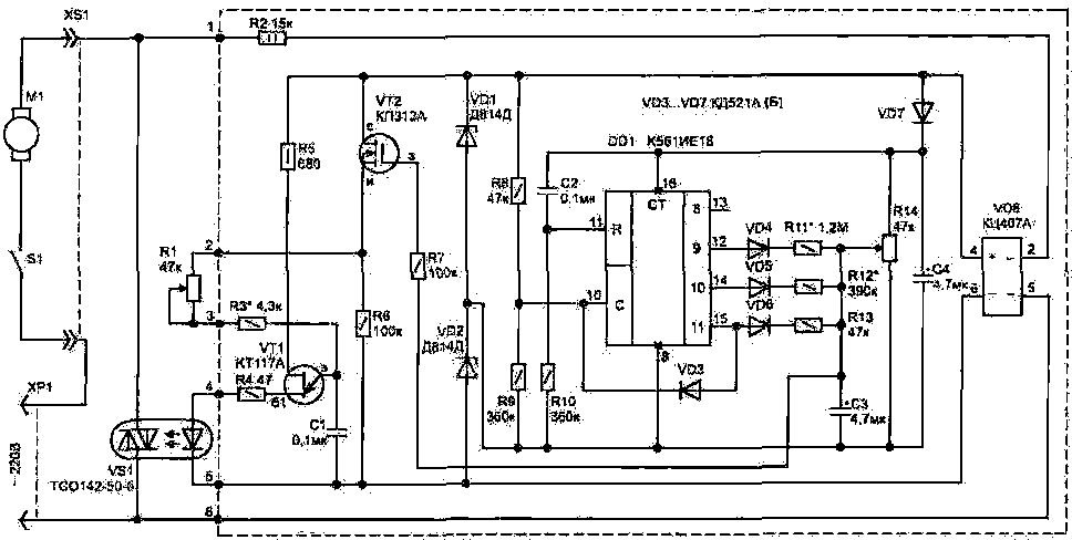 Схема электронного регулятора для электроинструмента с плавным пуском